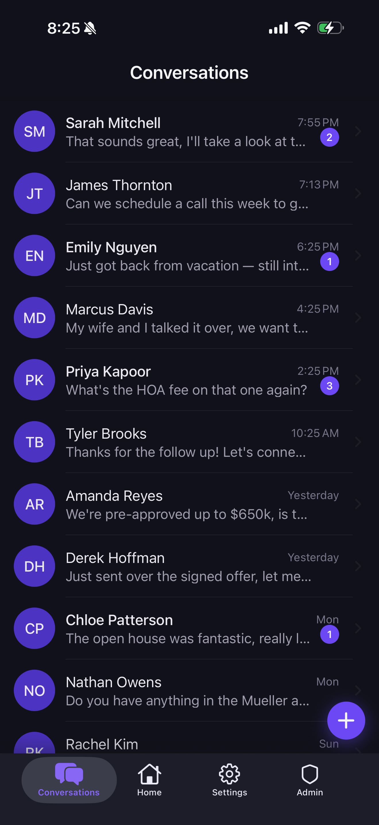 Lupo app showing the Conversations screen with active leads